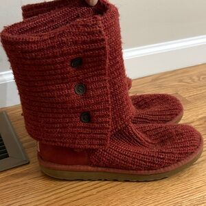 UGG Red Knit Button Boots